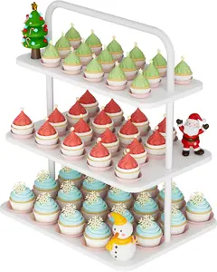 Cupcake Stand, 3-Tier Dessert Stand for 68 Cupcakes, Wood & Metal Tower Display Premium Holder Dessert Tree Tower for Wedding Graduation Birthday Christmas Party, Serving Tray, White Pot Ornaments Decor