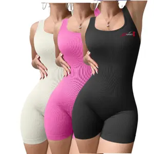 Ribbed Gym Romper - Ribbed Design, Available in 5 Colors, 3 Sizes, Breathable, Moisture-Wicking, 90% Nylon & 10% Polyester - Bodysuit