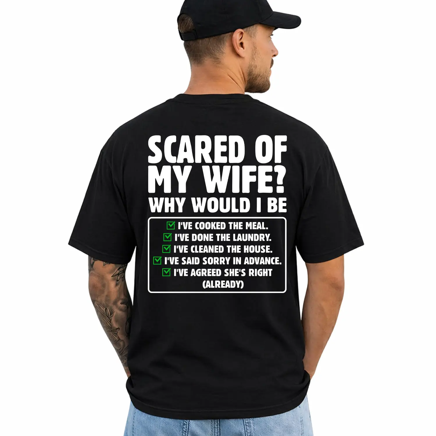 Scared of My Wife Shirt, Funny Husband Tee, Wife Joke Gift for Men, Marriage Humor Shirt, Short Sleeve Printed Graphic Shirt, Daily Casual Cotton Menswear