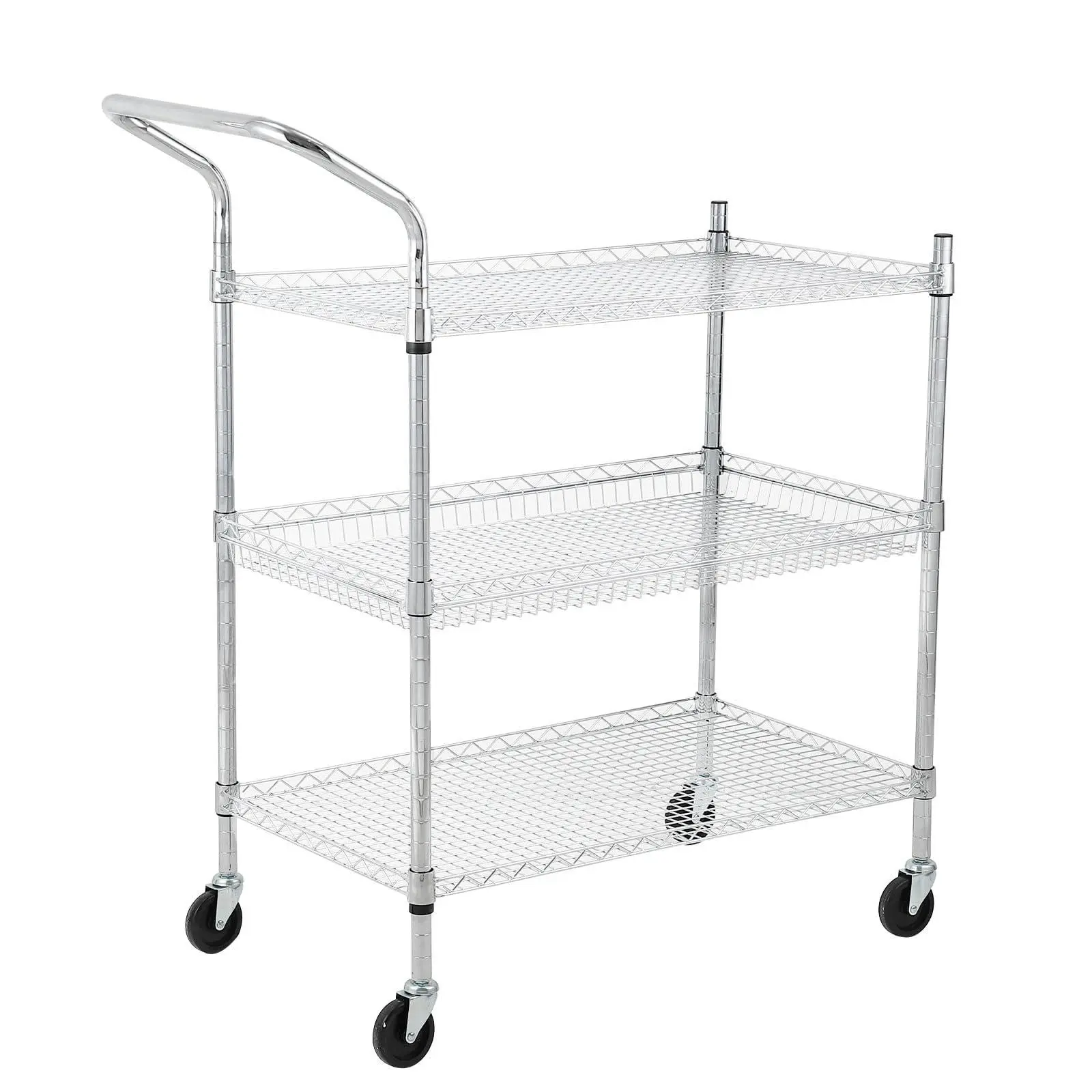 Garvee 3-Tier Steel Utility Cart - Sturdy Adjustable Shelves, Smooth Lockable Wheels, High Handle, Multifunctional Storage for Office, Kitchen Indoor Furniture