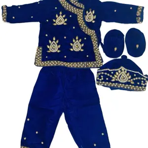 Nepali Traditional Pasni Set Heavy Hand Work Beautiful Suits with Hats and Shoes in Royal Blue Velvet