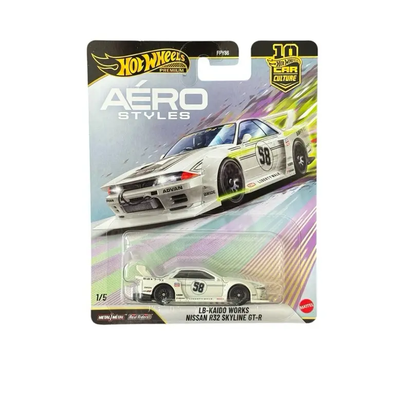 Hot Wheels Premium LB-Kaido Works Nissan R32 Skyline GT-R Aero Styles 1:64 Scale Diecast Metal Model Car, LBWK Liberty Walk Collectible Toy