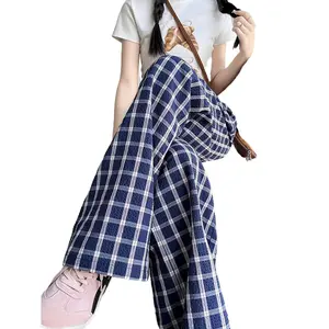 Women's Casual High-Waisted Plaid Loose Wide-Leg Pants, Sports & Outdoor Jogger Clothes