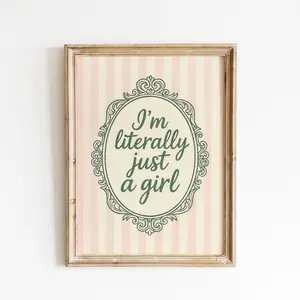 [Sale off up to 50%] [Free ship] [No Frame] I’m Literally Just a Girl – Pink Striped Coquette Quote Wall Art Print