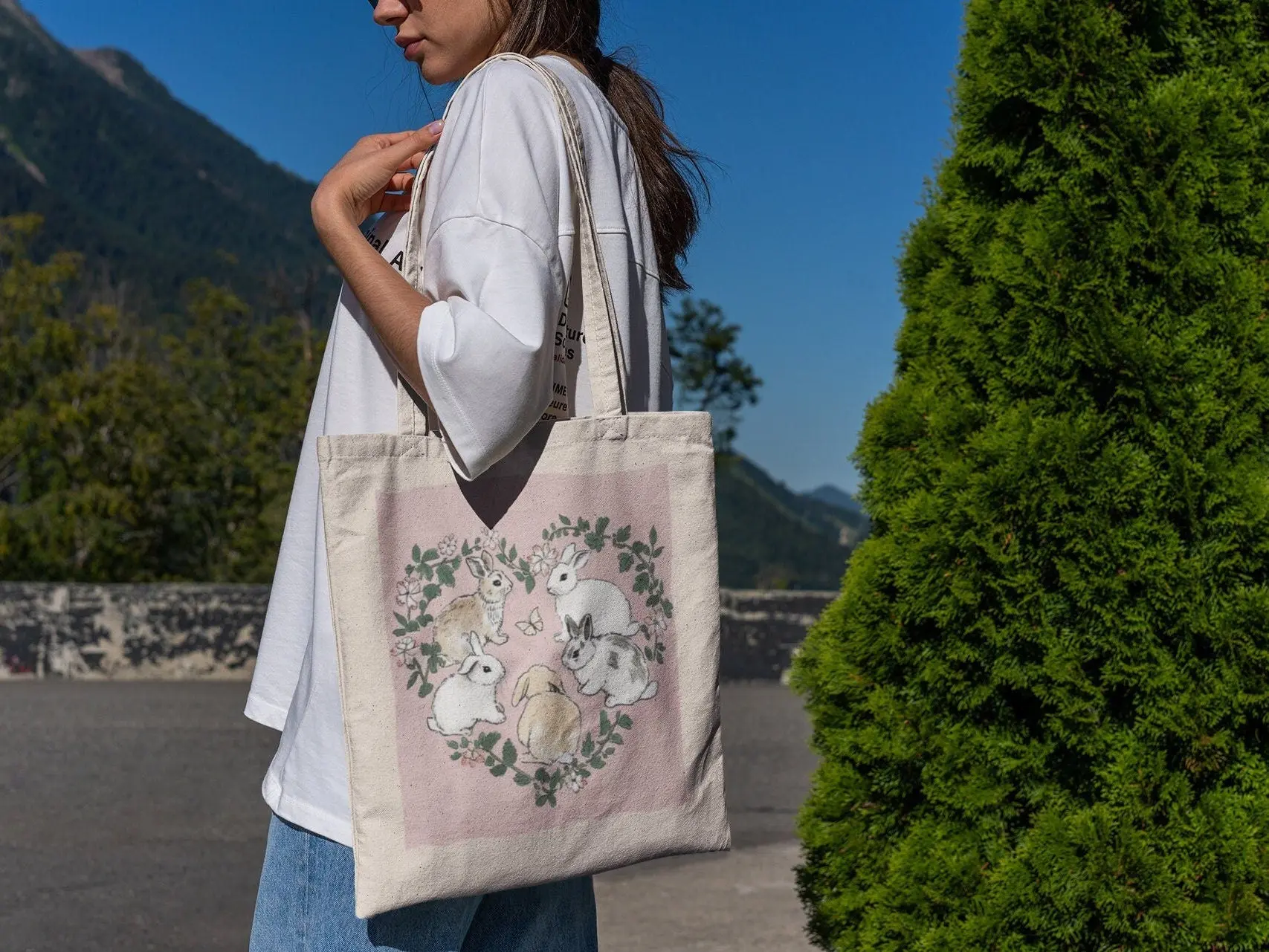 Coquette Garden Bunnies Tote Bag