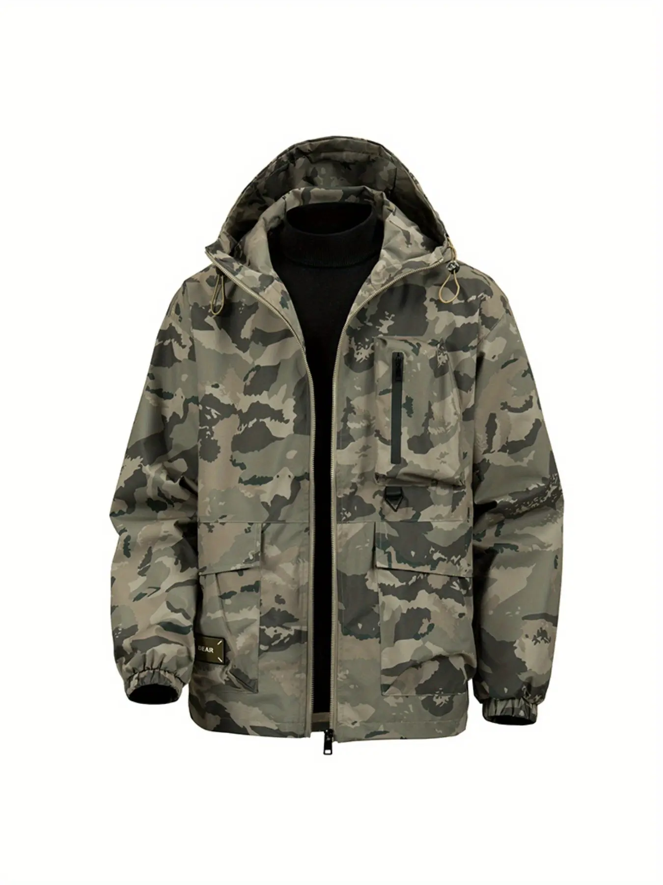 Men's autumn camouflage hooded zipper jacket - Sporty casual, Casual athletic jacket, long-sleeved coat, machine-washable daily, suitable for hiking and outdoor activities, polyester lining jacket