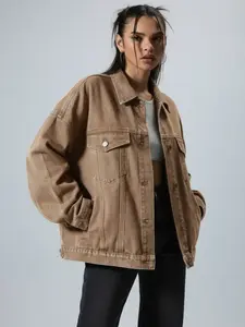 Women's Plain Button Front Drop Shoulder Denim Coat, Casual Long Sleeve Collared Pocket Outerwear for Daily Wear, Ladies Clothes for All Seasons, Clothing for Women