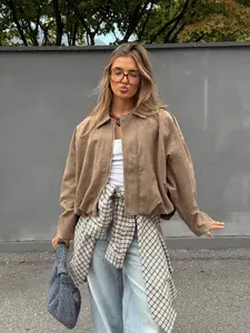 Women's Casual Faux Suede Long Sleeve Single Button Loose Fit Jacket, Perfect for Spring Wear, Comfortable and Stylish Outerwear