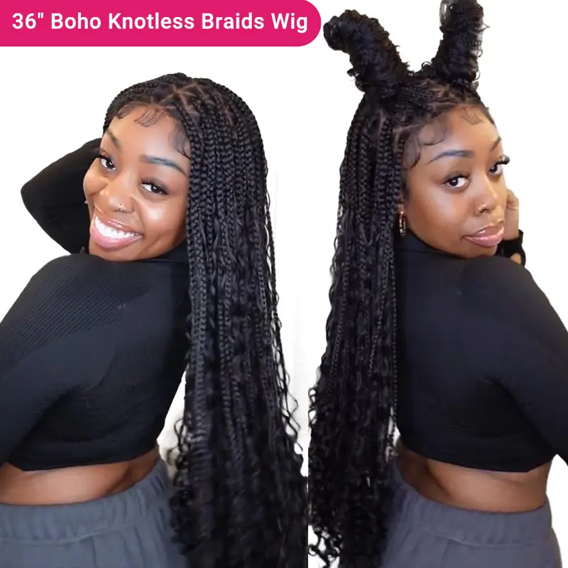 36" Triangle Top Boho Knotless Goddess Braids Wig From YMSGIRL, Full Lace With Baby Hair, Curly Ends, Natural Look, Effortless Elegance, Parties & Vacations #SohoChic #TikTokShopStockUp #DealsForYouDays