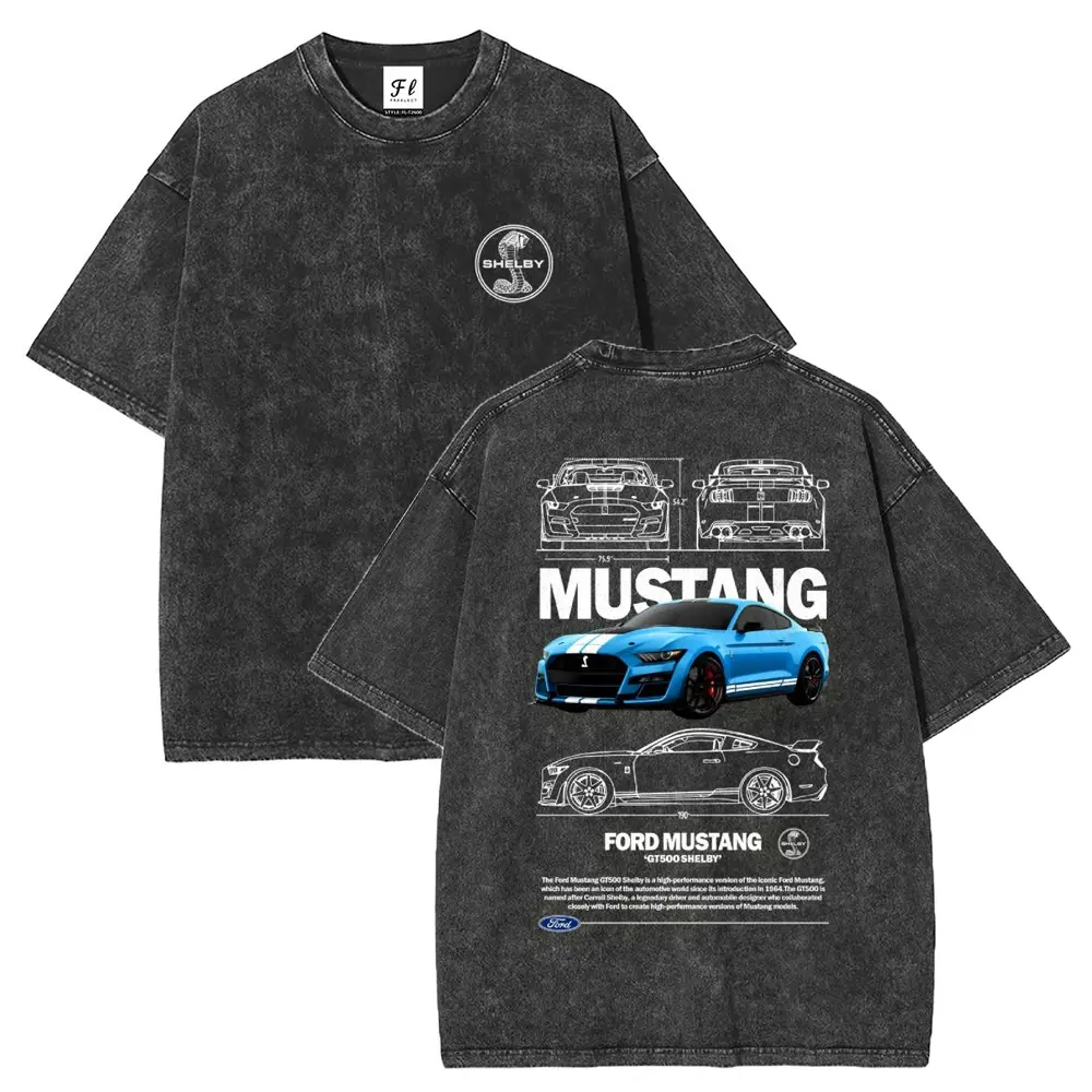 Mustang GT500 S~5XL Oversize Unisex Washed T-Shirt for Women and Men's Unisex Fit Batik Cotton Oversize Streetwear Menswear Super Soft Pre-Shrunk back to school back to school shopping clothes for back to school first day of school outfits