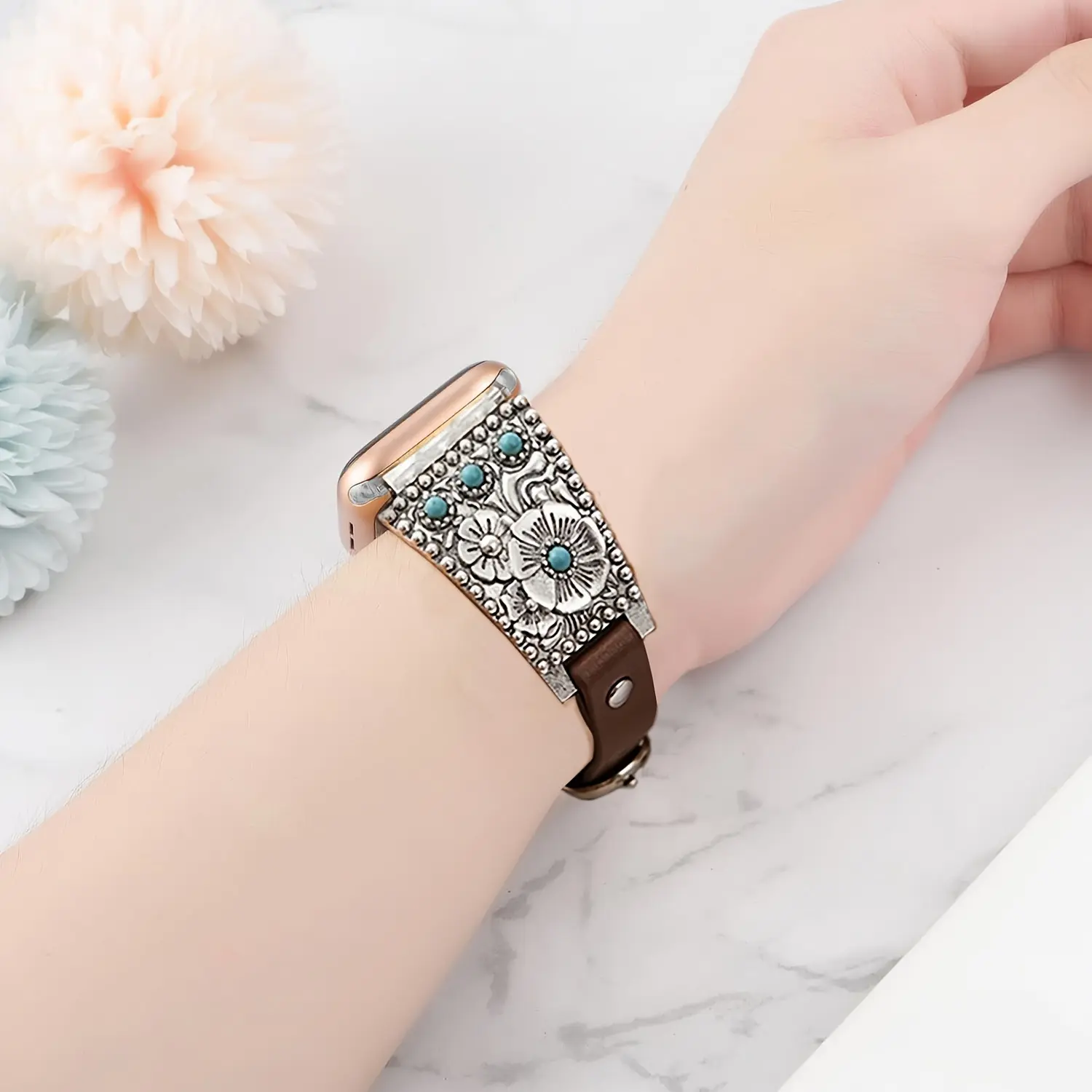 Vintage Turquoise Decor Watch Band, Fashionable Watch Strap for Women & Men, Trendy All-match & Exquisite Watch Strap for Birthday Gift summerwins