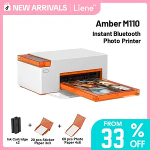 Liene Amber M110 Bluetooth Photo Printer 80 Sheets, Photo Printer for iPhone, Thermal Dye Sublimation, Picture Printer 60 Sheets 4x6 Paper & 20 Sheets 3" Square Sticker Paper & 2 Cartridges, New Arrivals,TechVibes
