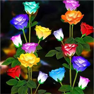 Solar Garden Lights  Latest Version Outdoor Solar Lights, 7-Color Changing Rose Lights, Garden Decoration, Magnified Solar Panels, More Realistic Roses (4pcs) 2pcs