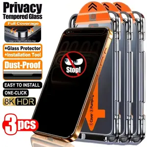 3pcs 4K Privacy Dust Free Screen Protector, Cellphone Smartphone Compatible With iPhone 17 Air/17 Pro Max/16 Pro Max/16/15/14/13/12/XR/X/XS, 9H+ Hardness, Dynamic Island Compatible, Full Coverage, Easy Installation, Accessories