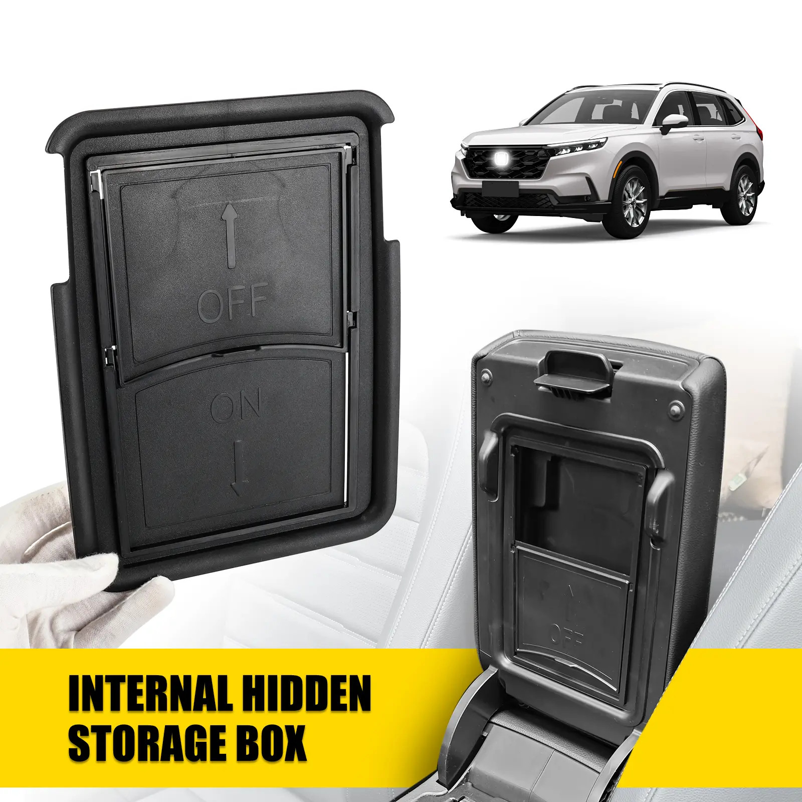 3MIRRORS Plastic Tool-Free Hidden Organizer - ABS Plastic Internal Hidden Storage Box with Secret Compartment, Vehicle Specific Fit Center Console Stowing Accessory for 2023-2025 Honda CR-V Car Interior Storing & Tidying, Vehicles And Their Spare Parts (A