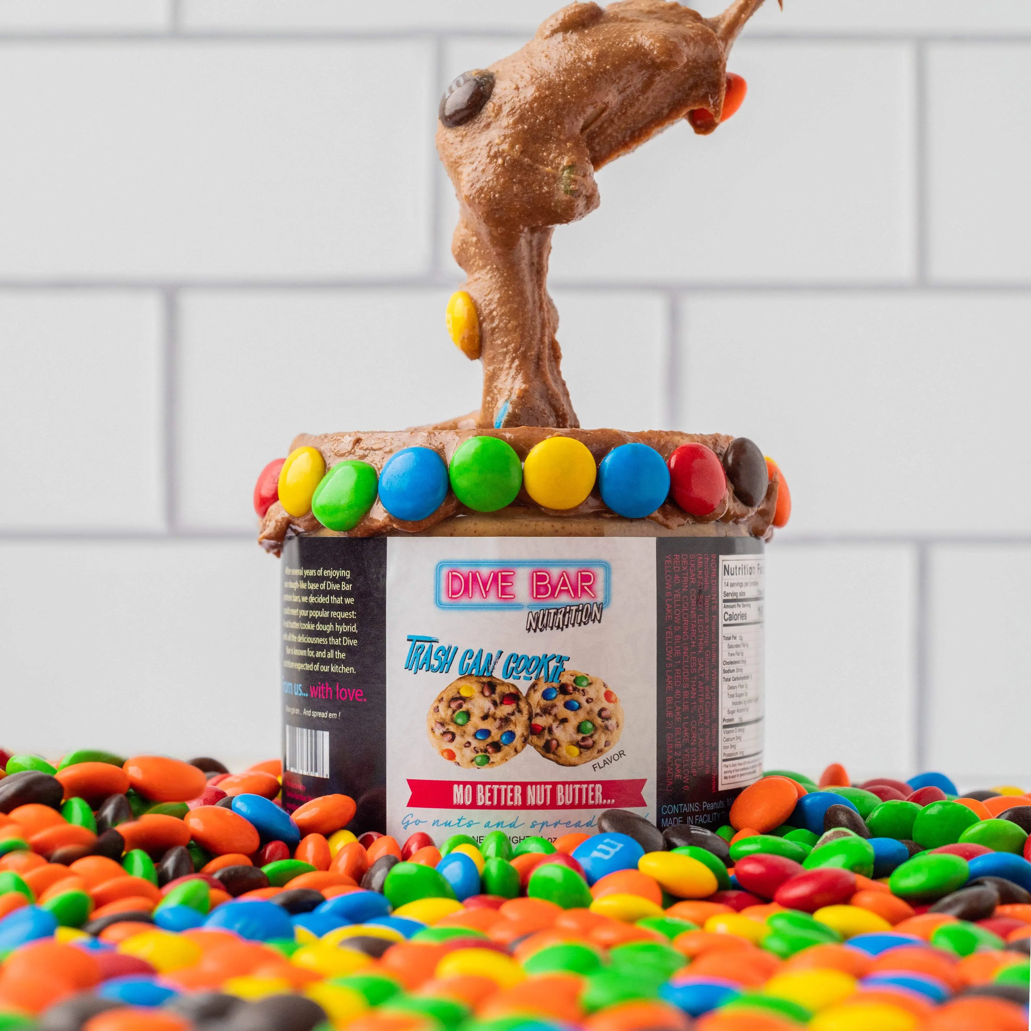 Dive Bar Nutrition's "Trash Can Cookie" Protein Nut Butter Snack Peanut Chocolate Shell candy pieces