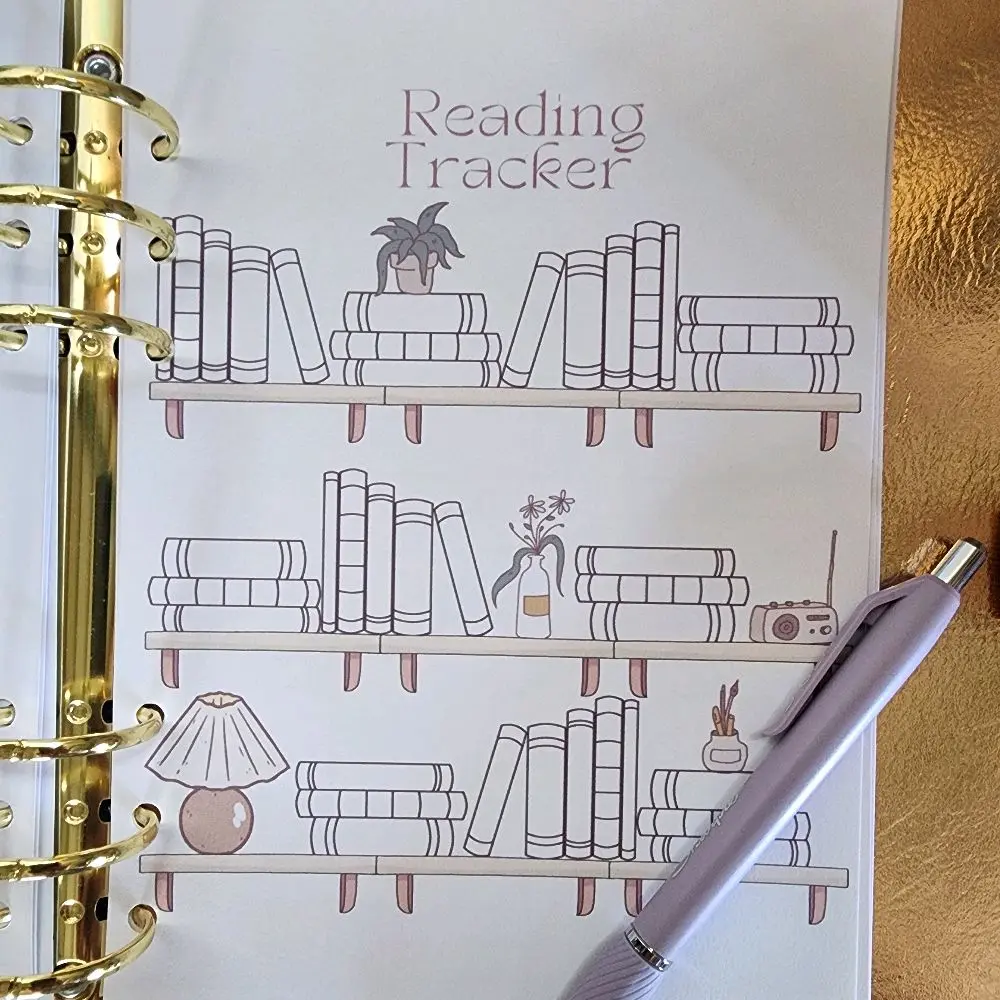 Boho Bookshelf Reading Tracker Notebook, Office Stationery Supplies, Stationery Supplies for Book Lovers