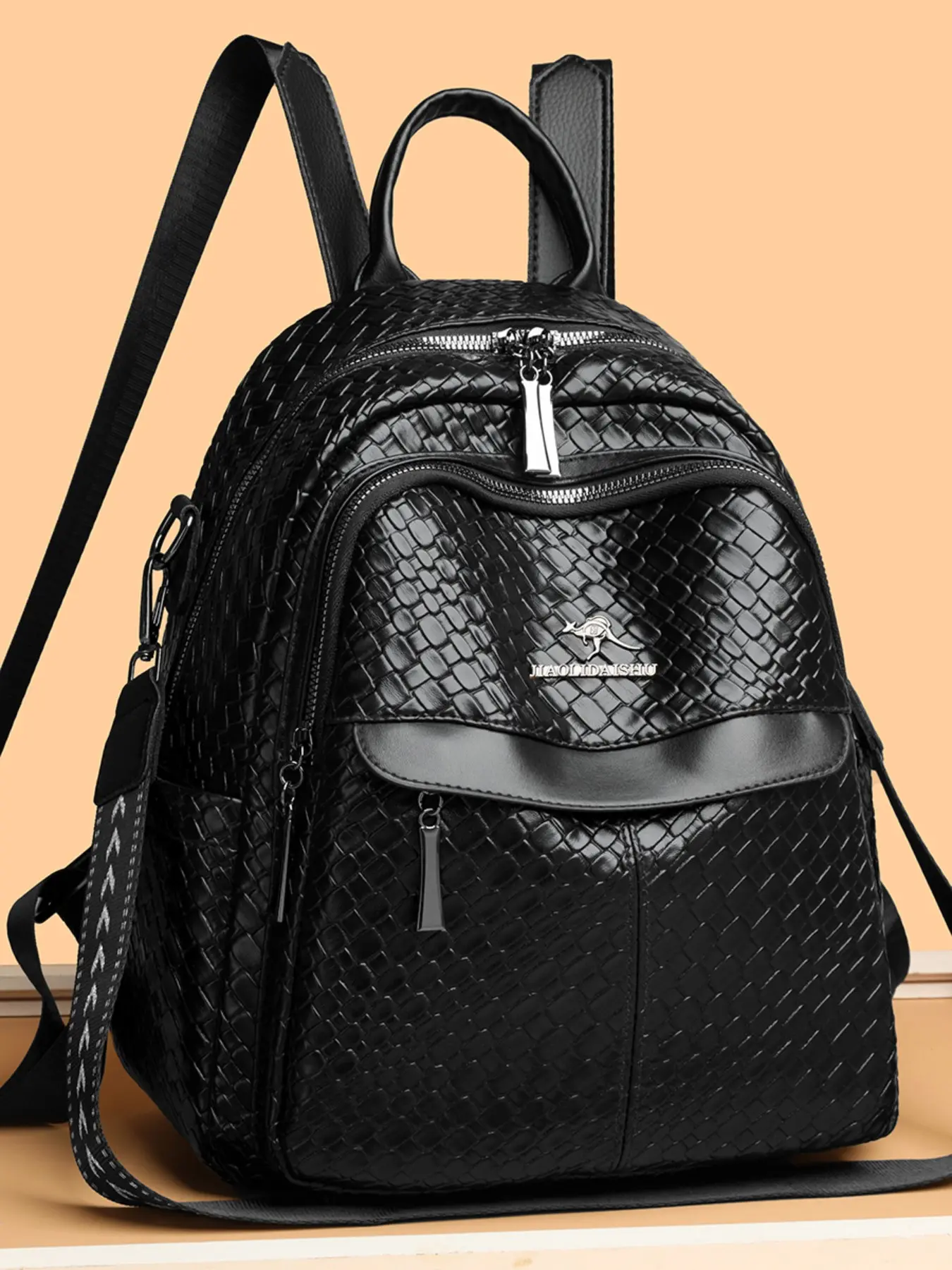 Fashion Korean Style Versatile Backpack, Vintage Woven Texture Women's Bag, Large Capacity Casual Travel Bag, PU Soft Leather, 2026 New Arrival