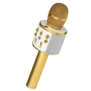 5 Core Wireless Karaoke Mic with Speaker 3-in-1 Portable Bluetooth Microfono Inalambrico Gold Color 5W Output 32GB TF Support