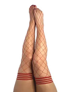 Kixies Claudia Large Net Fishnet Thigh Highs Red D