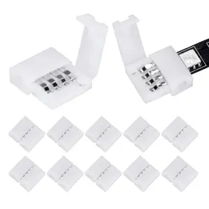 10-Pack 4-Pin RGB LED Strip Connector 10mm Wireless Gap-Free Solder-Free Adapter Terminal Extension for SMD 5050 Multi-Color LED Strip