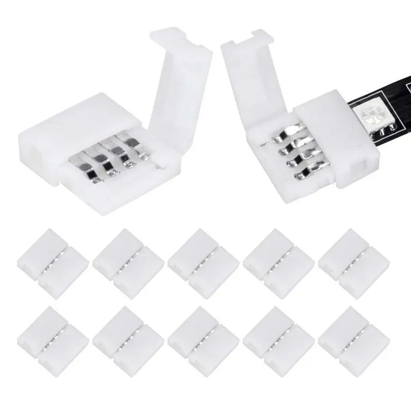 10-Pack 4-Pin RGB LED Strip Connector 10mm Wireless Gap-Free Solder-Free Adapter Terminal Extension for SMD 5050 Multi-Color LED Strip Light Strip Connectors