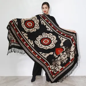 DANA XU 100% Merino Wool Extra Large Pashmina Blanket Travel chunky Scarf Soft Cashmere Shawl Women's Fall Winter Oversize Shawl Floral Wrap
