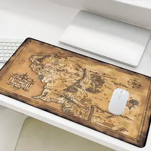 Vintage Map Pattern Mouse Pad, Rectangle Gaming Mouse Pad, Non-Slip Rubber Base Stitched Edge Desk Pad for Home Office Game Room, Desk Accessories, Desk Setup