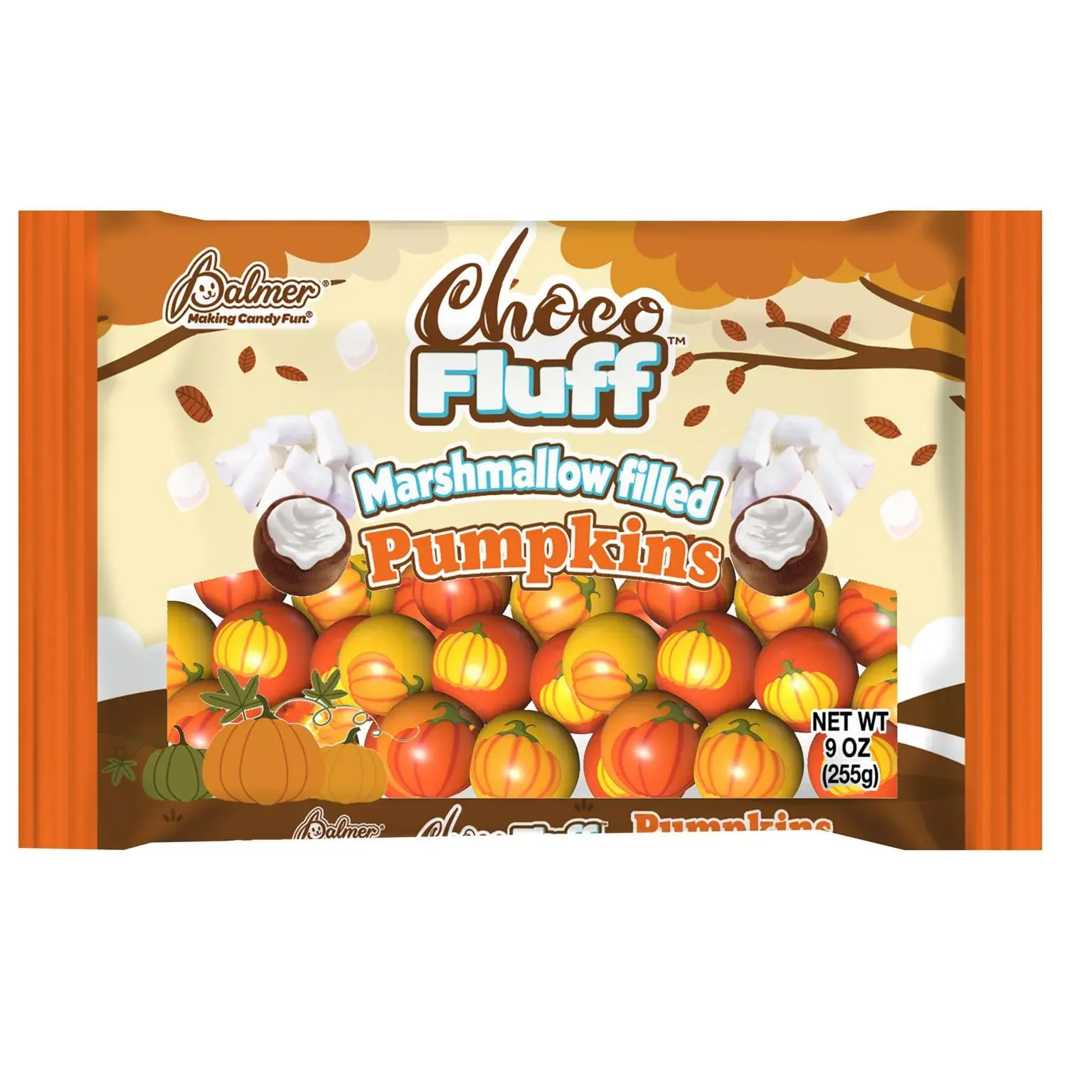Palmer Milk Chocolate Marshmallow Cream-Filled Pumpkins Candy - 9 oz, 24 Pcs, Contains Milk Chocolate, Ideal for Halloween Parties