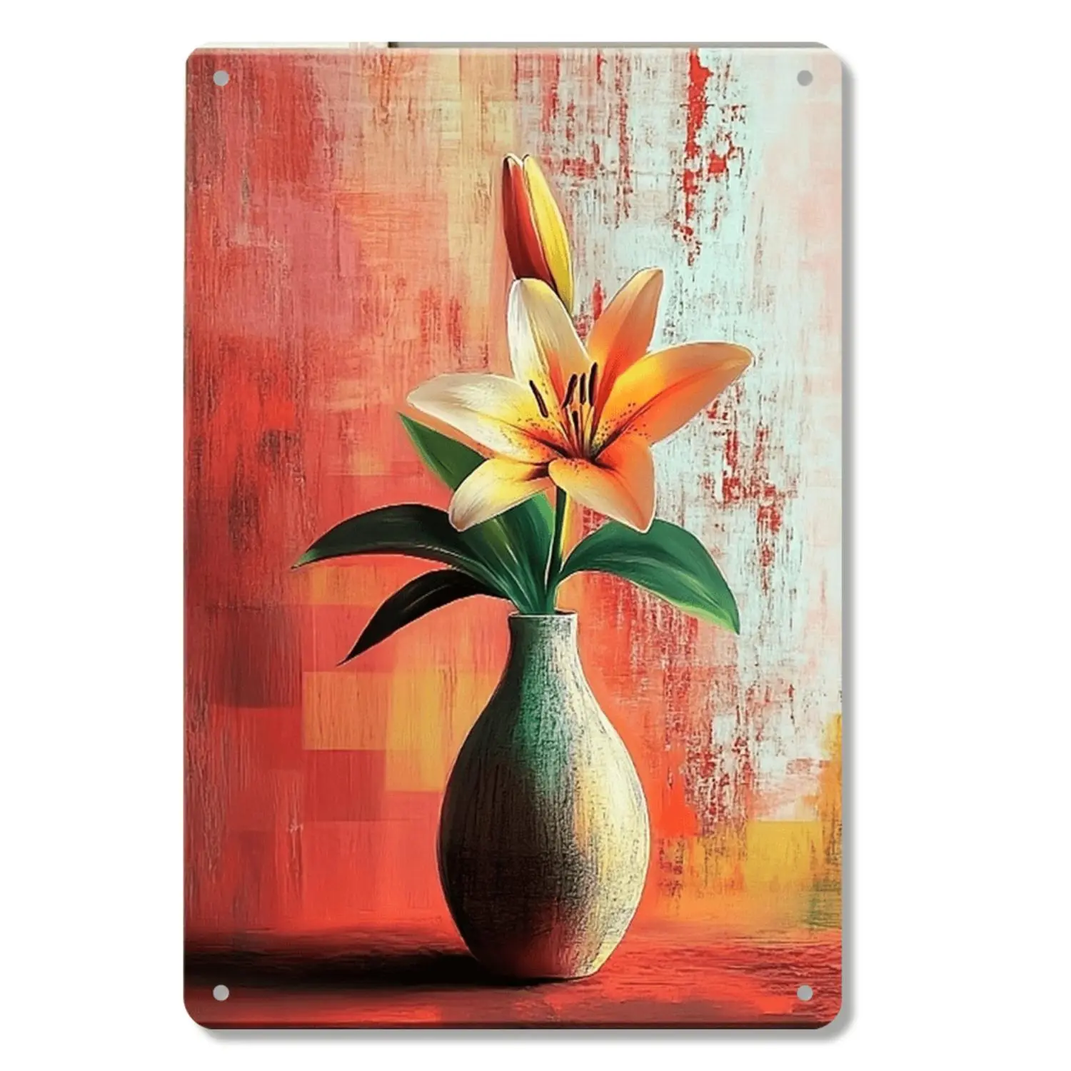 1pc Modern Art Orange Lily Still Life 2D Flat Iron Sheet Wall Plaque - Home Office Decoration, Room Decor, Metal Sign, Poster, Holiday Gift for Homes Cafes