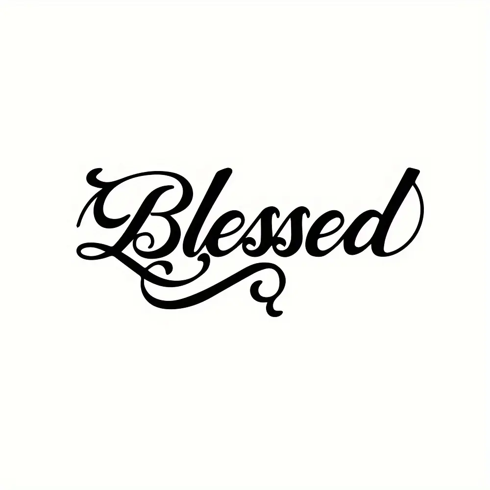 1PC Eye-Catching Faith Elegant Gorgeous-Style "Blessed" Logo Sticker Decal For Faith Merchandise, Backpacks, Notebooks Cursive "Blessed" Decor Fill With Faith Group Peaceful Warm Vibe Easily Grasp Faith Elegant Trend Style
