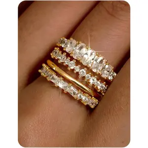 YADOCA 14K Plated Gold Stackable Rings for Women Non Tarnish - Dainty Cubic Zirconia Wedding Bands Ring Set Minimalist Trendy Statement Engagement Promise Thumb Rings Stacking Size 5-10