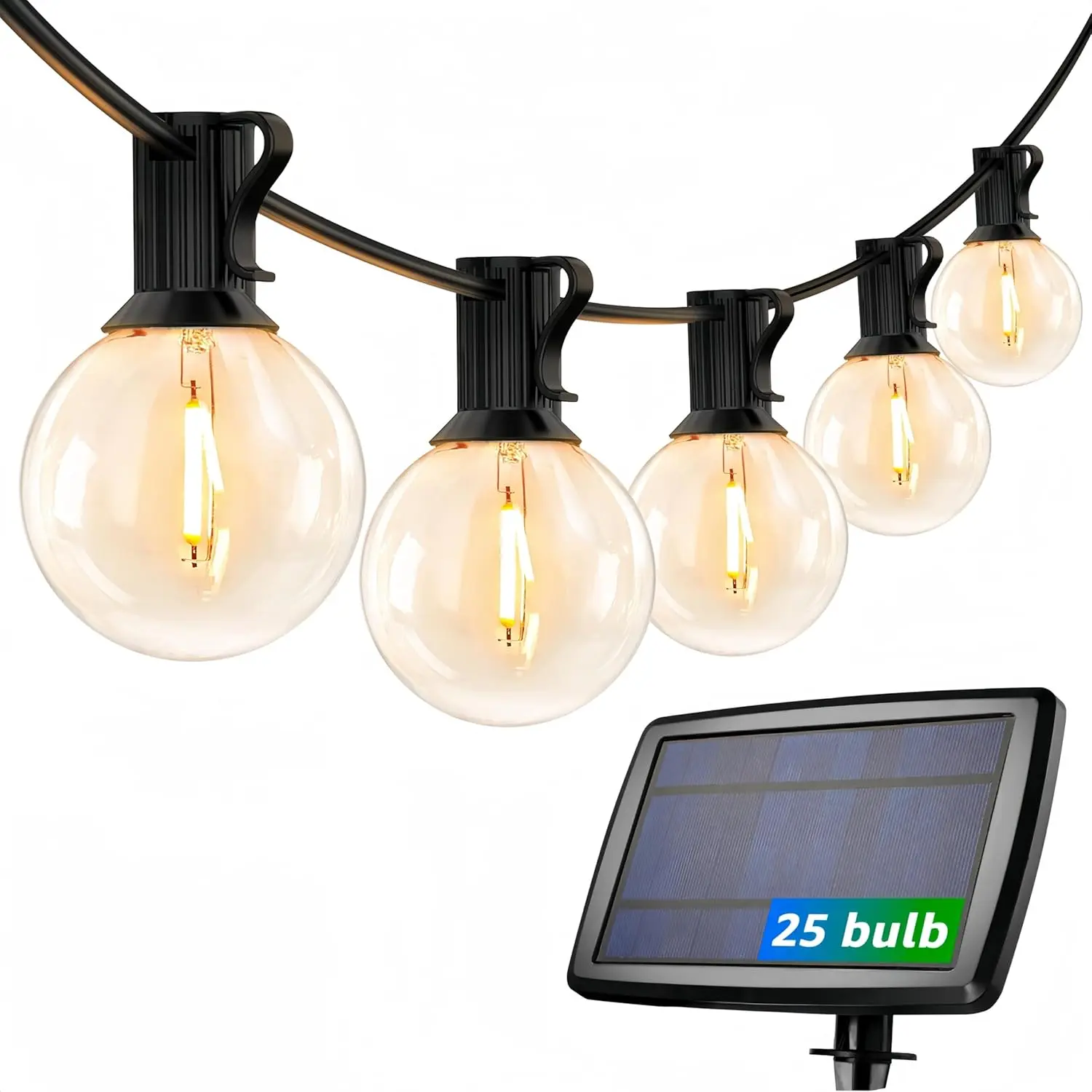LEPRO Solar Outdoor String Lights, 25ft G40 Edison Bulbs (26-Count), 3600mAh USB Rechargeable Portable Bistro Lights with Photocell Dusk Sensor for Patio, Garden Decor, Solar Outdoor Lights