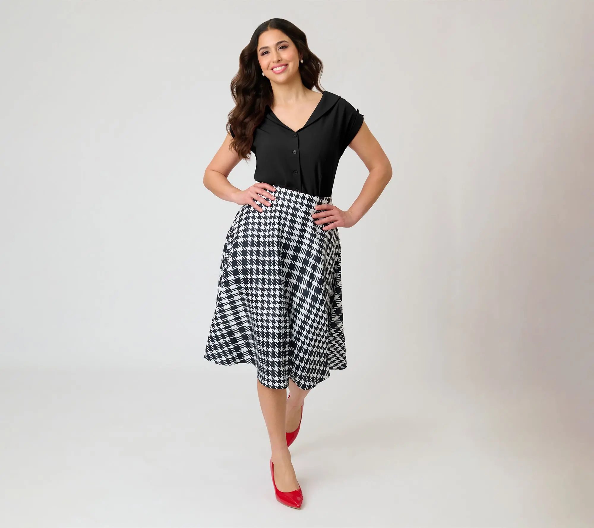 Unique Vintage Black & White Houndstooth Vivian Swing Skirt