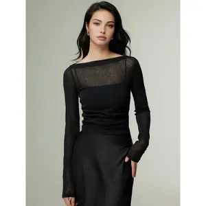 Straight Neck Sheer Panel Jersey Top