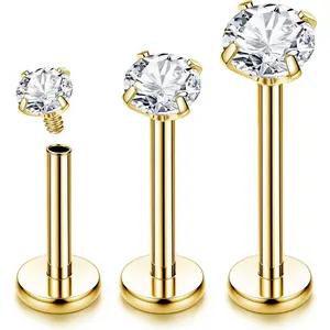 MILACOLATO 3pcs 16G G23 Titanium Labret Stud Internally Threaded Lip Piercing Nose Studs Lip Bar Tragus Helix Piercing Medusa Labret Piercing Jewellery 6/8/10MM