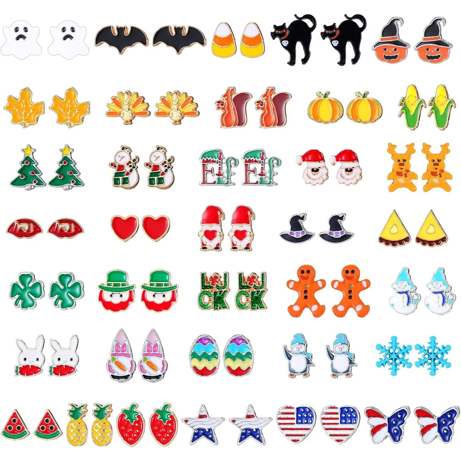 36 Pairs Holiday Earrings Variety Pack Halloween Christmas Fall Thanksgiving Gifts for Women Teacher Party Favors