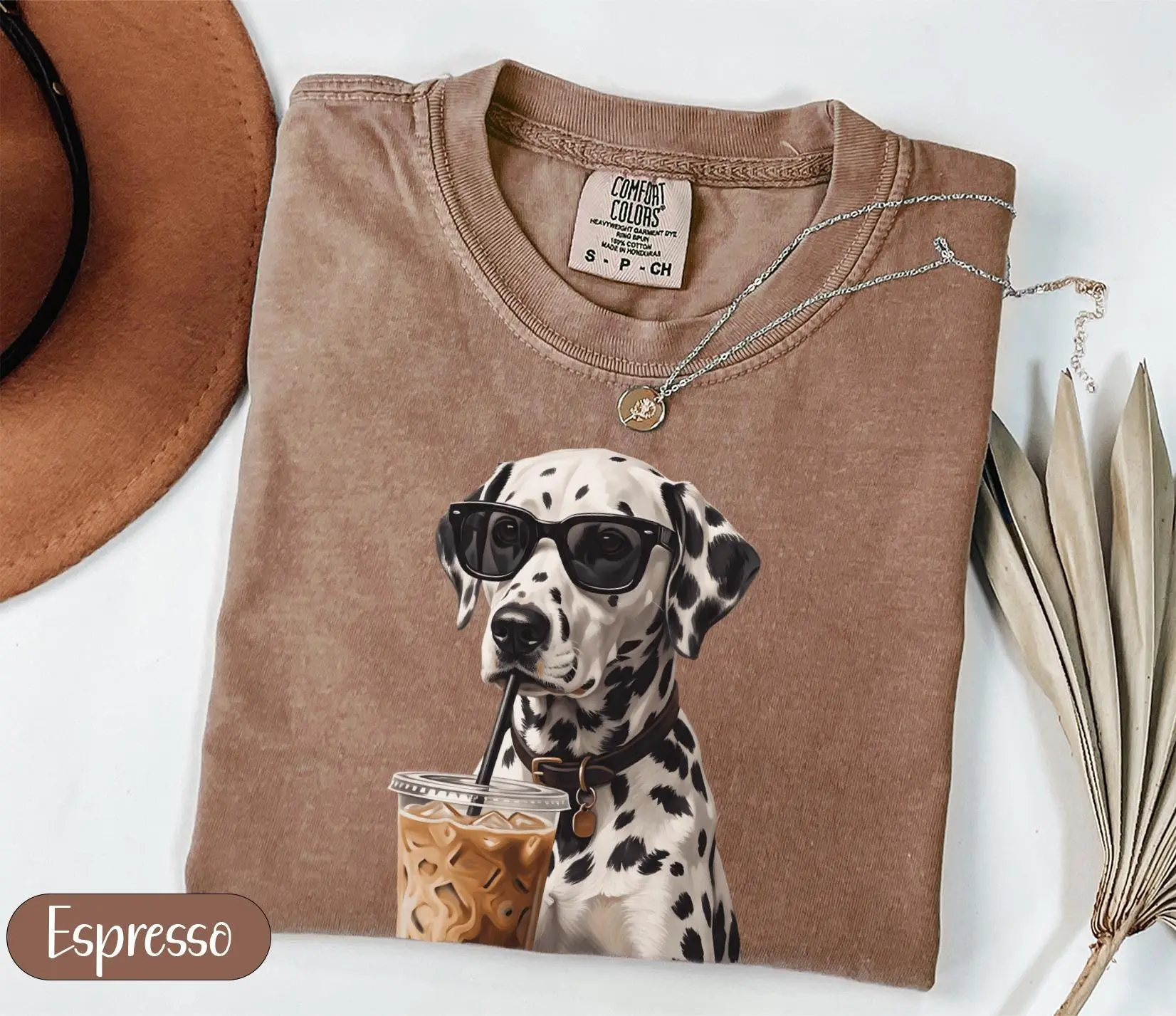 Comfort Colors Dalmatian Drinking Coffee Shirt, Cute Dog Graphic Tee, Vintage Coffee Lover Gift, Retro Animal Aesthetic T-shirt