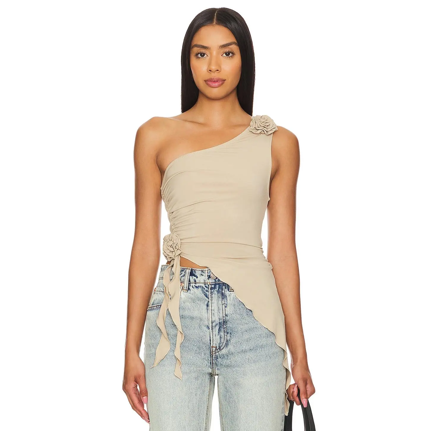 WeWoreWhat Aysmmetrical Rose Top in Safari