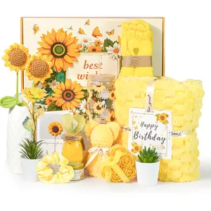 Birthday gifts for women, 17-piece relaxing spa gift set for girls, sisters, and moms, sunflower self-care package, sunshine get-well gifts for women, perfect basket for Valentine’s Day and Mother’s Day, skin repair boxes