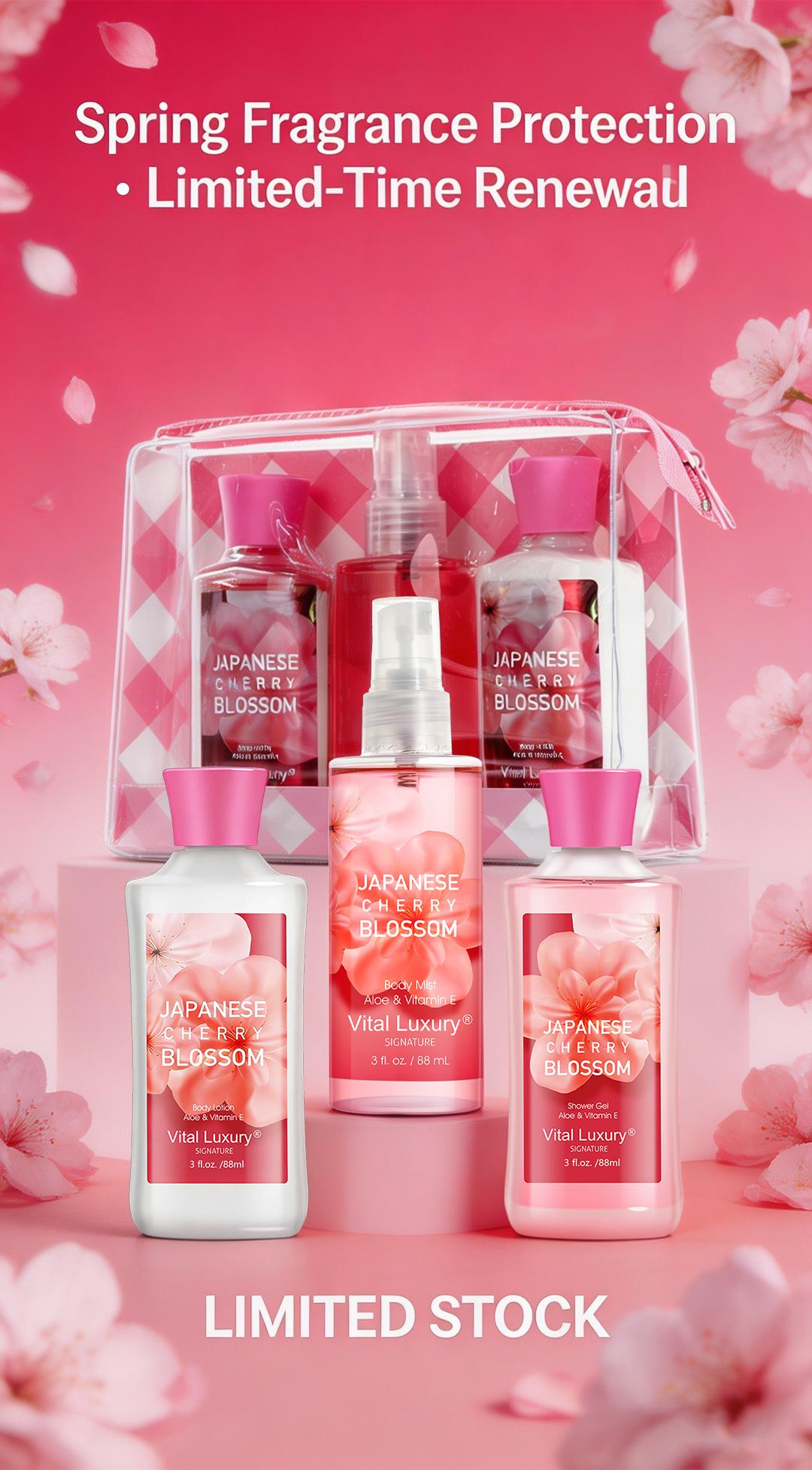 Mother's Day Gift-Vital Luxury Japanese Sakura Bath &Body Travel Set – 3oz Shower Gel, 3oz Body Lotion, 3oz Body Mist | Silky Lather, All-Day Freshness, Moisturizing & Revitalizing | Ideal Gift for Mom, Wife, Sister & Girlfriend Mother's Day Gift-Vital Luxury Japanese Sakura Bath &Body Travel Set – 3oz Shower Gel, 3oz Body Lotion, 3oz Body Mist | Silky Lather, All-Day Freshness, Moisturizing & Revitalizing | Ideal Gift for Mom, Wife, Sister & Girlfriend