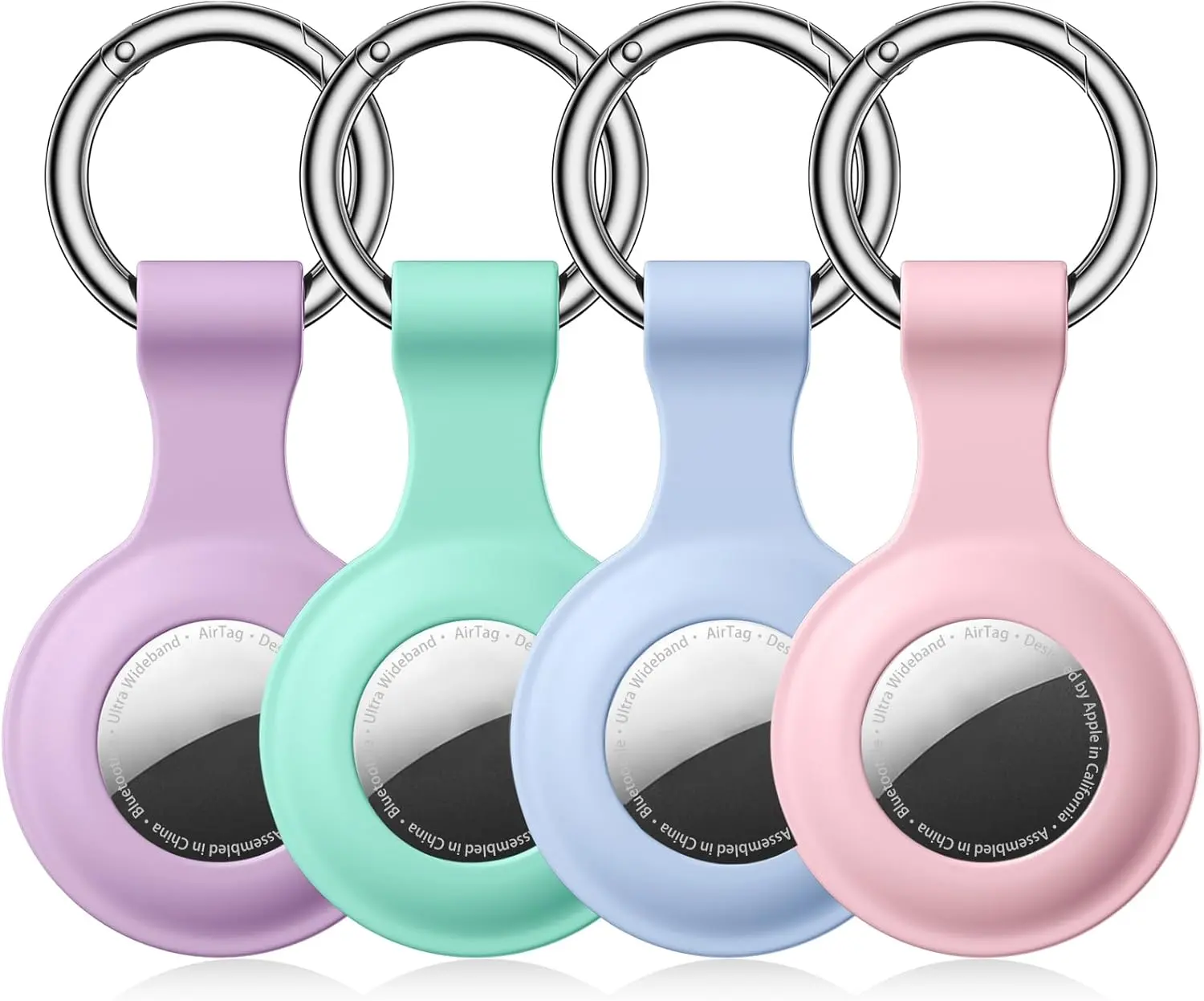 4-Pack Silicone AirTag Holder Keychain with Metal Ring, Waterproof Protective Tracker Device (1.76 oz, 360-Degree Coverage) for Car, Luggage & Pets