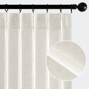 Viral Floor to Ceiling Linen Curtains 96 Inch 2 Panels Pinch Pleated Textured Semi Sheer Light Filtering Drapes with Hooks and Rings