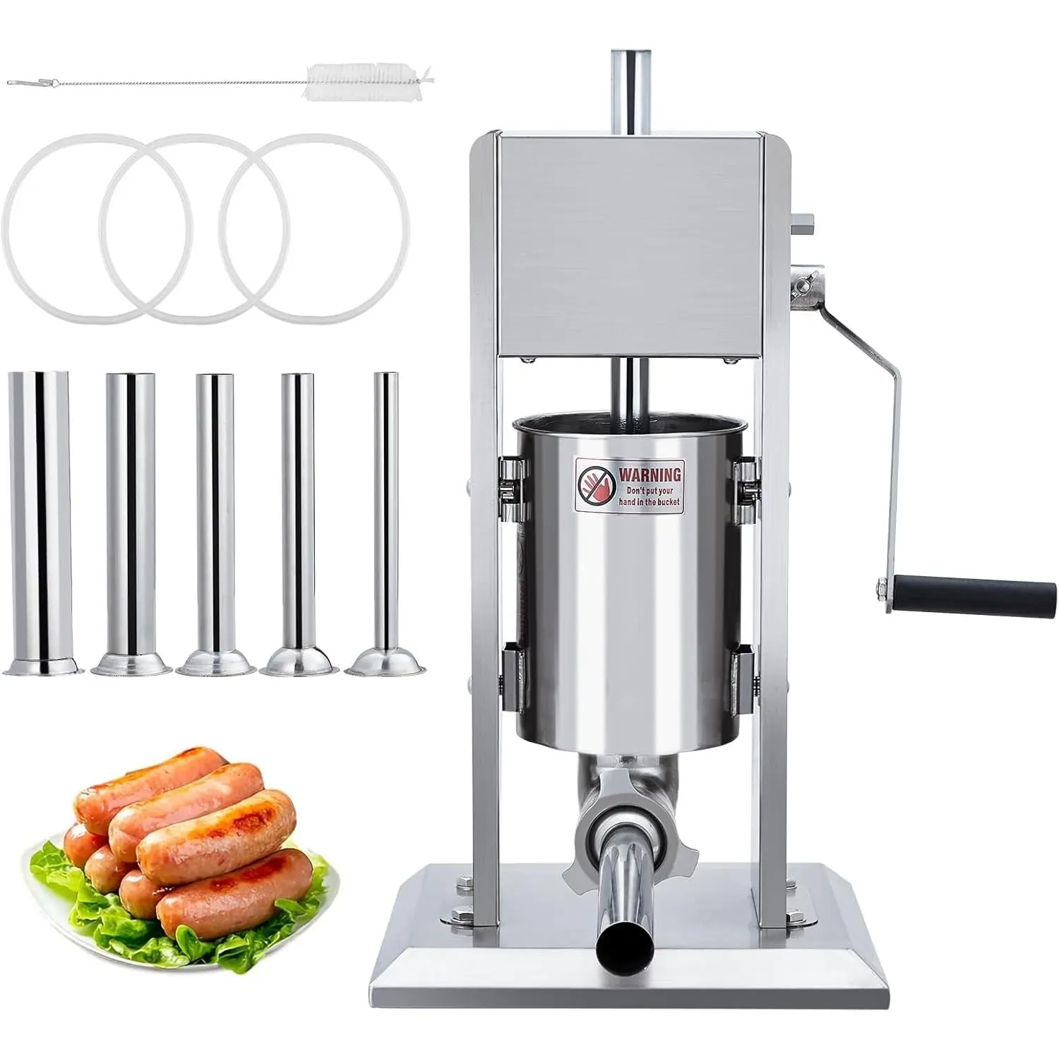 Garvee Manual 7LB/3L Dual-Speed Stainless Steel Sausage Stuffer with 4 Tubes, Heavy-Duty Design Suitable for Home and Commercial Use