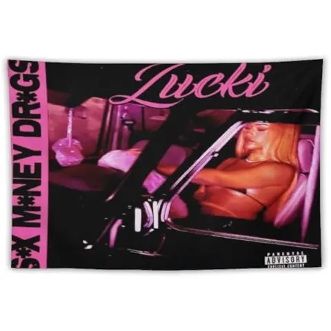 RMLYUSR Lucki Sex Money Drugs Album Art Flannel Tapestry - 40x60 in Size, Soft Lace-Enhanced Durable Fade-Resistant Home Decor Wall Hanging, Gift for Enthusiasts, Curtain Alternative