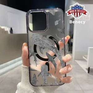 Magnetic Phone Case Supports Wireless Charging for iPhone 15 16 14 Pro Max 13 12 11 XR XS Plus E Monochrome Marine Life Pattern Silicone Shockproof Transparent  Drop Protective Cover