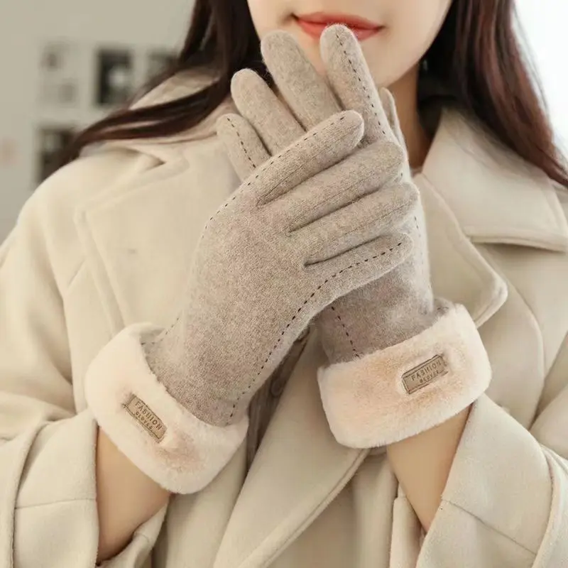 German velvet gloves warm autumn and winter gloves women's plush touch screen gloves Korean versatile high-end outdoor gloves