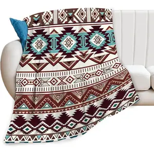 Western Blanket Aztec Southwestern Throw Blanket Soft Warm Cozy Flannel Fuzzy Plush Tribal Navajo Southwest Flannel Blankets Gifts for Boys Girls Women Kids Adults