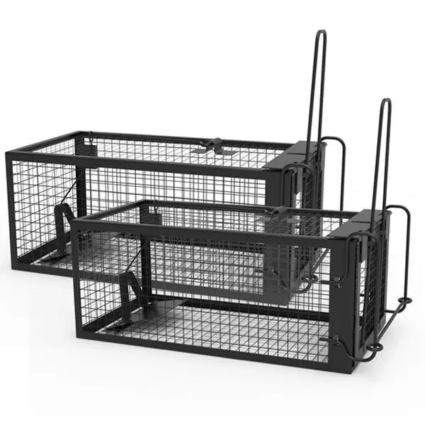 SmartCatchX 2-Pack Humane Live Rat Trap Cage, Galvanized Steel Rodent-Control Device with Detachable U-Shaped Bait Rod, High-Sensitivity Gravity Lock Pedal, 27.4×14×11 cm, 350 g, Easy-Setup Farm Supply Accessory for Indoor & Outdoor Use, Reduces Rodent Po