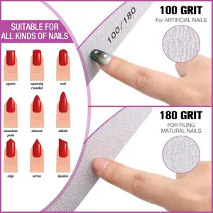 80/100 Grit Nail File (Pack of 10), Sandboard Suitable for Acrylic and Gel Nails, Double-sided Nail File, Professional Nail File, Reusable